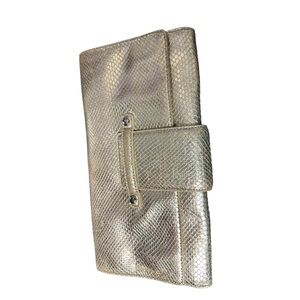 Club Monaco Gold Snakeskin Leather Envelope Clutch